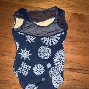 Blue lucky leo snowflake ballet leotard
